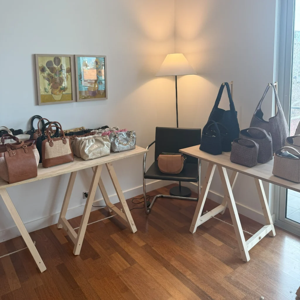 the hunted co using the trestle table their display solutions for their bags at their melbourne tradeshow 2025