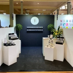 set up with plinths and white events bar at life instyle 2022