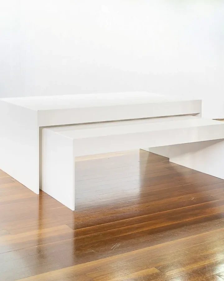 extra large retail nesting table set painted in white