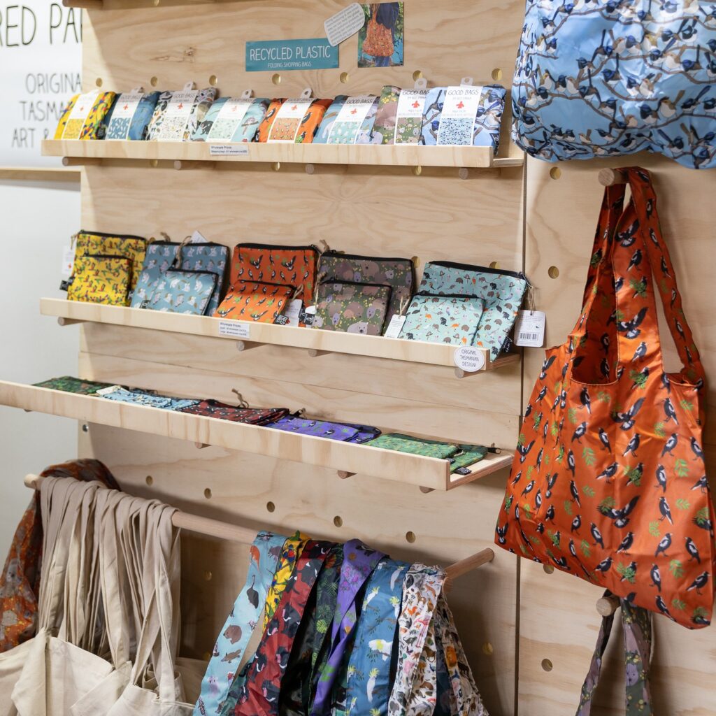 flexible pegboard display for permanent fitouts - red parka at life instyle displaying giftware