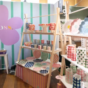 three tier a-frame with white shelves for noss and co