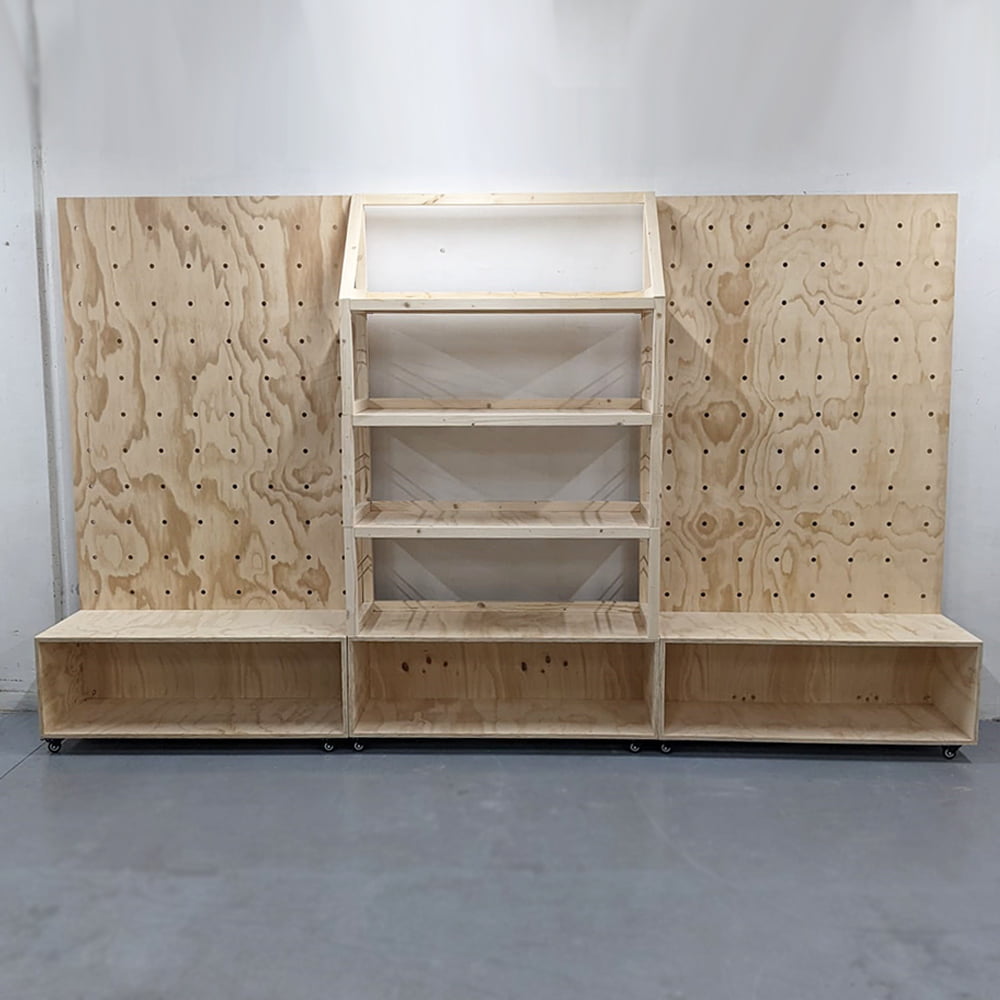 pegboard with cabinet. no doors set