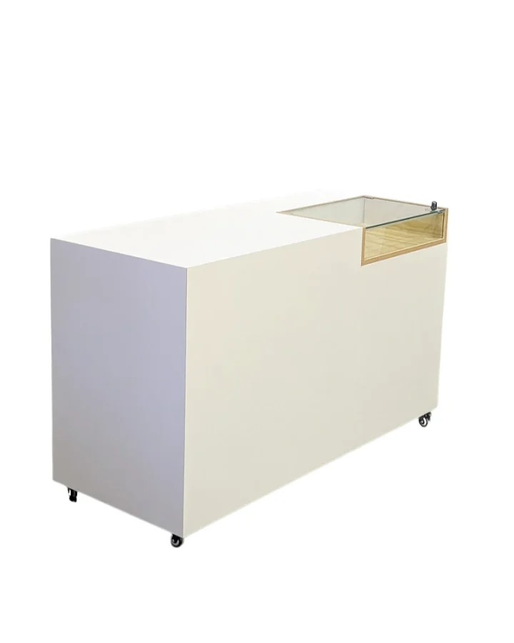 lockable pos counter with glass cabinet