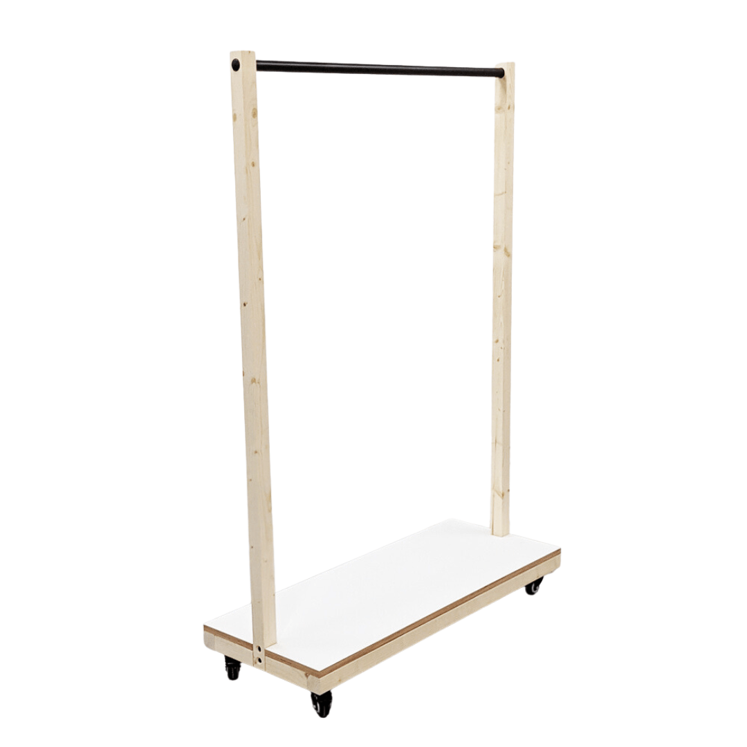 Rolling Rack with White Shelf and Black Bar
