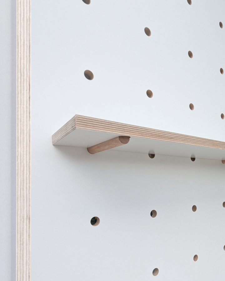 White Plywood Pegboard Shelves with Routed Channels