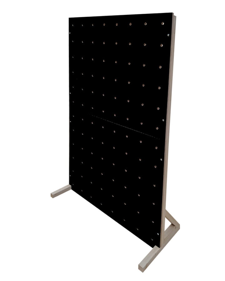 FREESTANDING PEGBOARD WITH BLACK MELAMINE FACADE