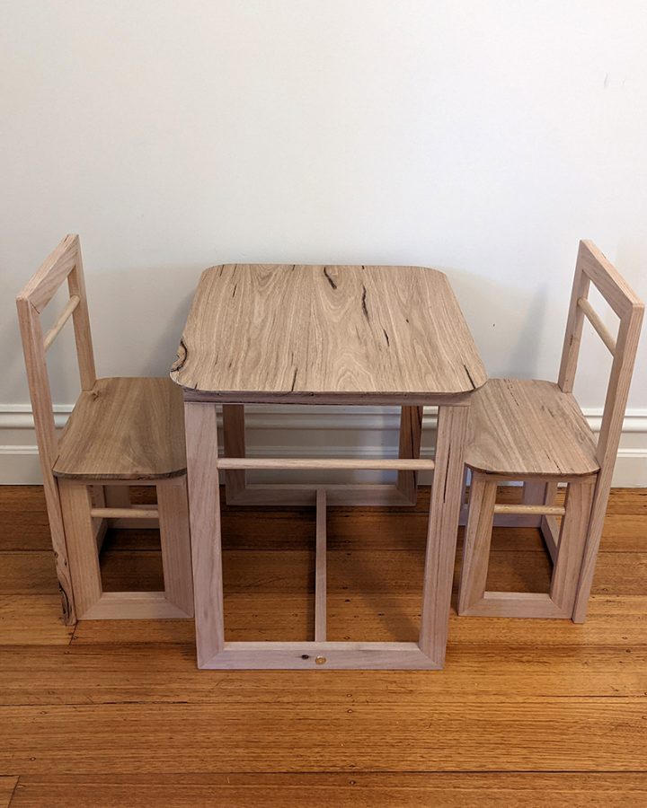 kids two seater spotted gum australian made table and chairs