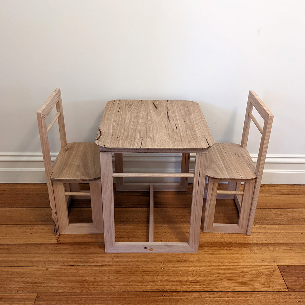 kids two seater spotted gum australian made table and chairs