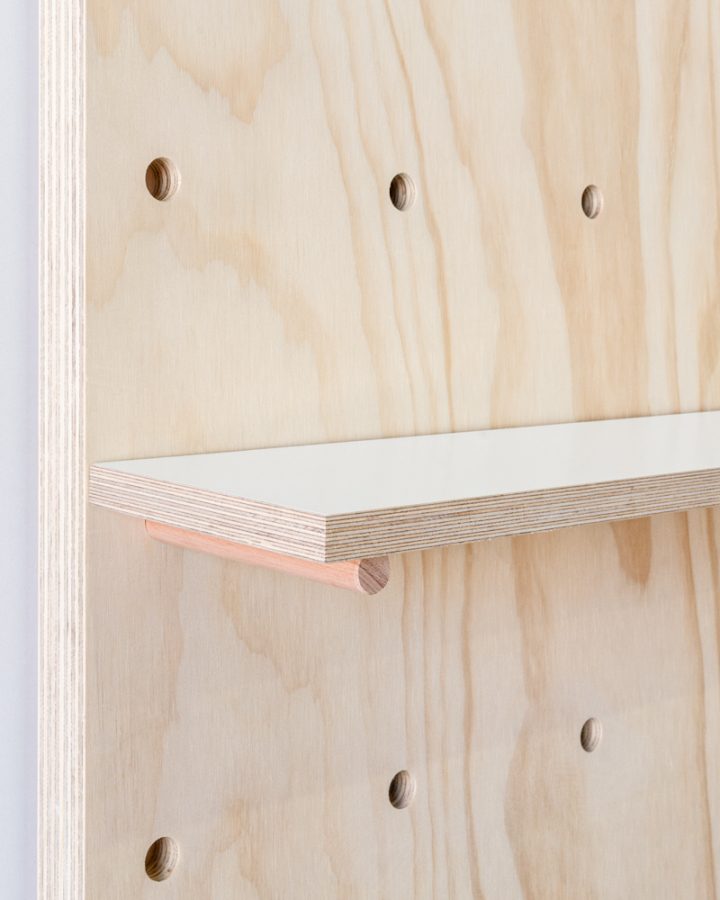 White Plywood Pegboard Shelves