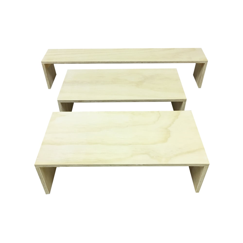 set of three different sized plywood risers