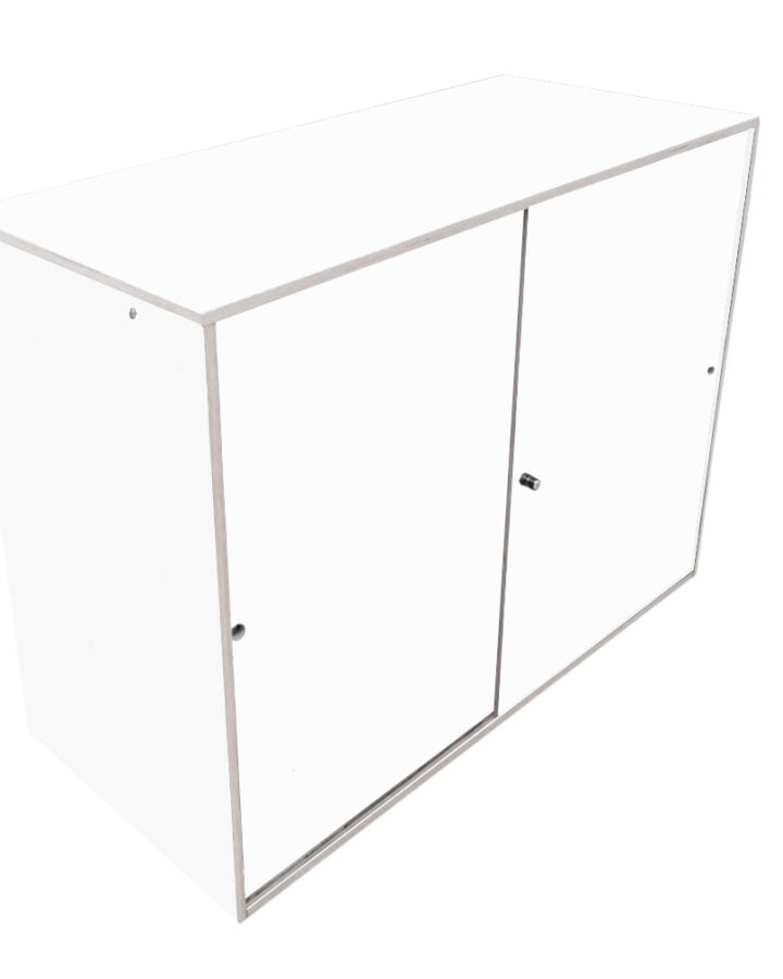 white enclosed counter
